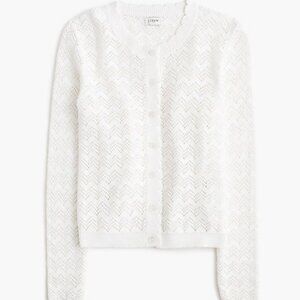 NWT J Crew Factory Scalloped Pointelle Cotton Cardigan Sweater